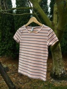 T-shirt różowy/pink/biały/czarny/paski/ H&M S/M