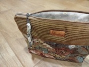 Kosmetyczka, len brązowe kwiaty i sztruks beżowy