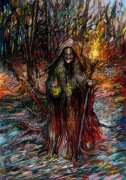 Czarownica - cykl mitologia słowiańska akryl na papierze 30/42 cm