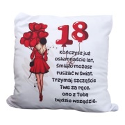 Poduszka na 18 urodziny, prezent, życzenia 
