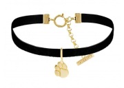 La Mania czarny aksamitny choker z zawieszką łapka psa kota stan BDB