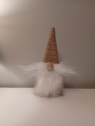 Krasnal jutowy z białą brodą 27 cm – dekoracja świąteczna handmade