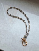 Naszyjnik z kamieni naturalnych labradoryt stal chirurgiczna złoty toggle