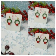 Kolczyki wiszące świąteczne wieńce. Rękodzieło.