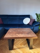 Stolik kawowy bukowy parkiet – jodełka – metalowe nogi – loft - handmade