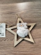 Drewniana zawieszka dekoracyjna urocza gwiazda z puchatą sową