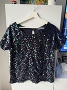 Efektowny Czarny Cekinowy Top NEXT Krótki Rękaw Impreza Sylwester M (38)