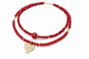 Naszyjnik czerwony złoty serce kamienie naturalne 