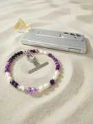 Biżuteryjna smycz do telefonu Perła, Agat fioletowy, Kamień, Mattè Prism