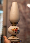 VINTAGE Lampa Nocna Ceramiczna, Klosz Mleczne Szkło, Kwiaty RETRO PRL