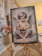 Obrazek na desce Aniołek chłopiec 