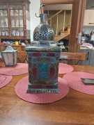 Lampion witrażowy, duży, mosiężny, Lampa marokańska