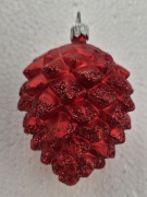Bombka szklana na choinkę duża czerwona szyszka z brokatem 