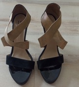 Sandały na obcasie ULMANI 37, złote czarne