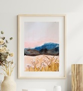 Akwarela A4 "Złota cisza w Bieszczadach", malowane ręcznie, zachód słońca