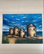 Obraz ręcznie malowany akrylem Młyny greckie nowy