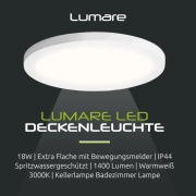 Lumare Lampa sufitowa LED, 18 W, ekstra płaska, z czujnikiem ruchu