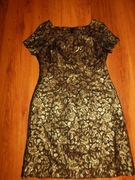 Czarna sukienka w róże, stare złoto, złota 10-12