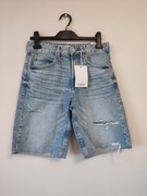 Spodnie Bermudy jeansowe z przetarciami, Pull & Bear,r.34