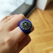 Pierścionek niebieski orientalny mandala srebrna styl Mardin Hasyr