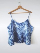 Niebieski błyszczący crop top z nadrukiem jeansu oldschool 90s 2yk XXL 44