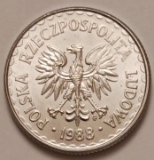1 zł złoty 1988r destrukt niedobite prawe skrzydło, litery w Rzeczpospolita