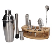 Zestaw barmański 12 el z okrągłą podstawką srebrny