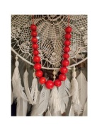 czerwone drewniane korale cepelia strój regionalny góralskie folkowe