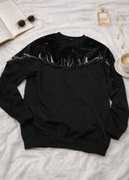 Czarna bluza z ozdobnym haftem i cekinami | elegancka | premium casual