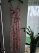 Sukienka maxi kwiatki różowa XS s