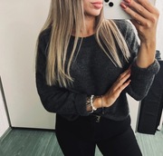 h&m szary sweter basic z dodatkiem wełny l 40