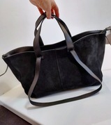 Laura Biaggi torebka shopper skóra naturalna zamszowa czarny