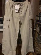 ZARA spodnie cargo bojówki dresy szerokie casual oversize kieszenie beż 