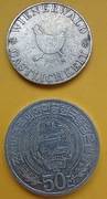 Zestaw 2 monet- srebrny medal/żeton próba 800 i Korea Północna - gratis.