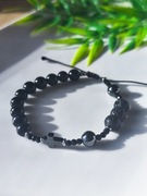 Bransoletka Różaniec - czarny turmalin, lawa wulkaniczna, hematyt