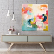 Pastelowa abstrakcja - kolorowy obraz do salonu 100x100 cm