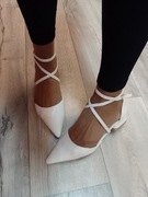 (38) zmysłowe, białe baleriny wieczorowe z zapięciem, NOWE 