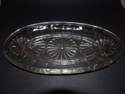 Półmisek szklany, huta Niemen, Hortensja?, szkło PRL, vintage, art deco