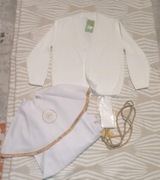 Alba, nowy biały sweter i rękawiczki komunia chłopiec 