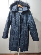 Długa kurtka zimowa granatowa z kapturem