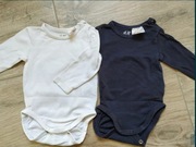2xH&M body 62 długi rękaw granat biały 