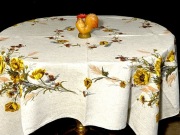 ŚNIADANIOWY,len,CEPELIA, żółte maki.142x127cm.