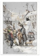 Szwecja - dzieci bawiące się na śniegu, bałwan ...