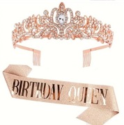 Szarfa korona na urodziny urodzinowy zestaw Birthday Queen 18 tka złota