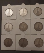 Monety 5 marek, 5 reichsmarek, 1935 rok, 9 sztuk, srebro 