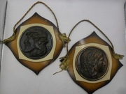 CHRYSTUS I MARIA STARE PŁASKORZEŹBY W MIEDZI SYGNOWANE