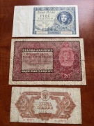 Zestaw 3 banknotów Polska 1919–1944 – 5 zł 1930, 20 marek 1919, 2 zł 1944