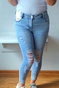 Piękne Jeansy damskie, push-up, przecierane Xs