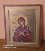Ikona prawosławna Grecka na desce Matka Boska Siedmiostrelnica. Meteory.