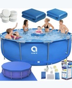 BASEN STELAŻOWY DUŻY 366x76cm OGRODOWY KOMPLET MATA POKRYWA CHLOR ZESTAW